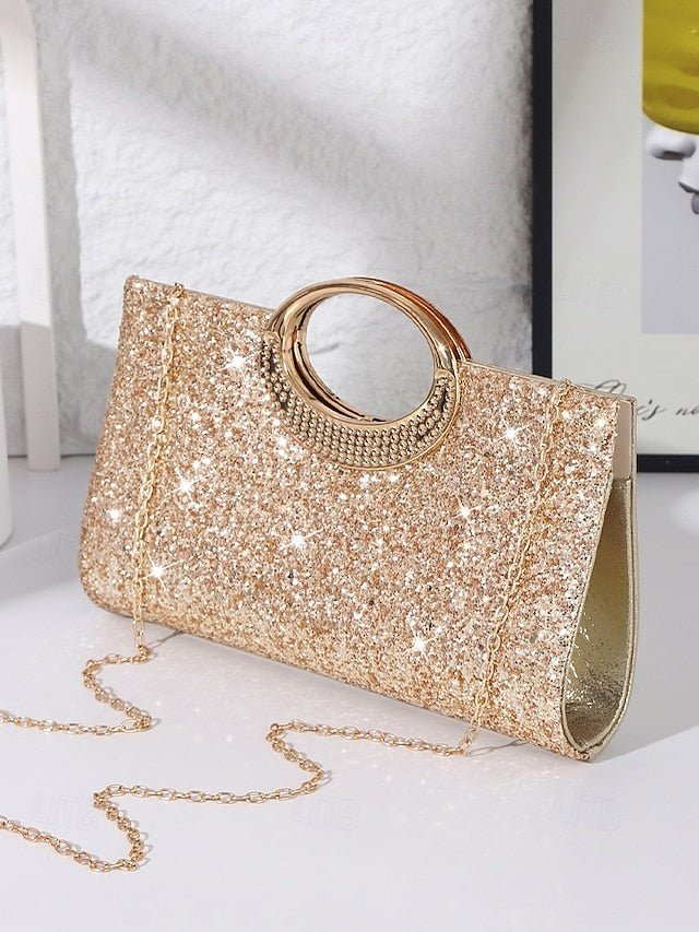 Glitter Gold Evening Women's Clutch Silver Bag with