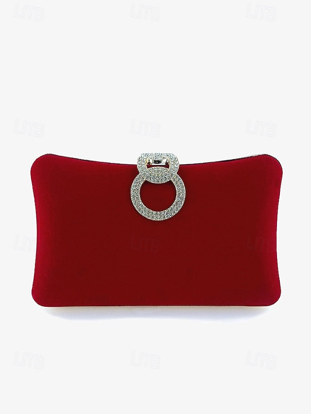 Blue Velvet Women's Clutch with Rhinestone Ring Elegant Bag