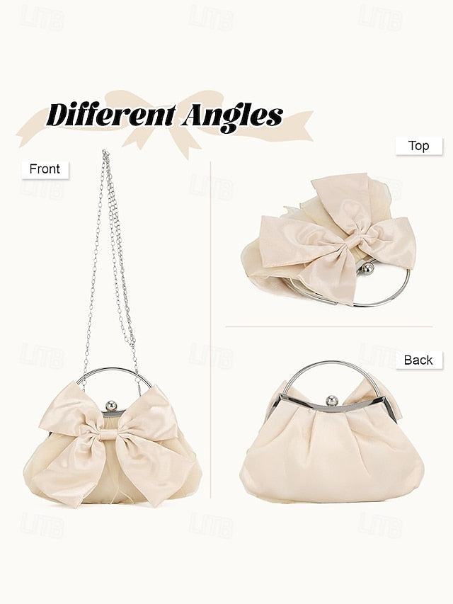 Elegant Bow Bag Women's Clutch Evening Pearl Satin –