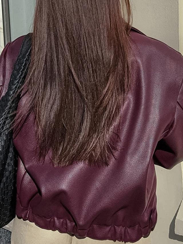 Leather Faux Pocket Jacket Women's Comfortable Zipper Warm