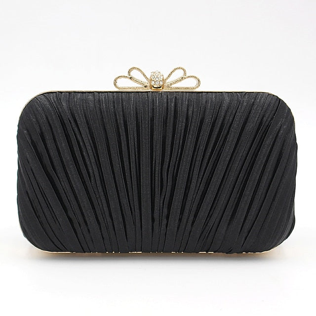Pleated Bow White Women's Clutch – Bag Rhinestone Elegant