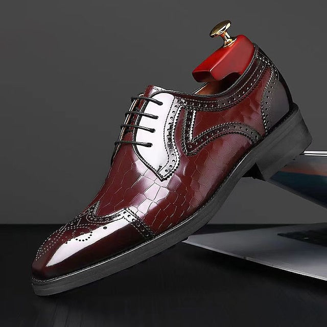 Burgundy Oxford with Shoes Men's Leather Patent Brogue