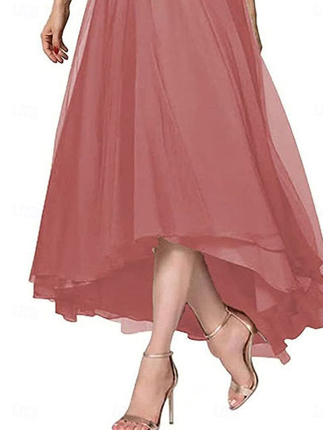 A-Line Asymmetrical of the V Neck Dress Elegant Mother Bride