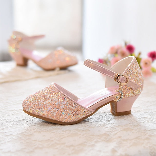 Rubber Princess PU Party Little Heels Girls' Shoes Glitters
