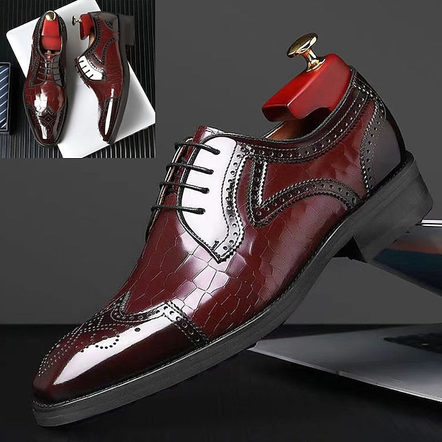 Burgundy Oxford with Shoes Men's Leather Patent Brogue
