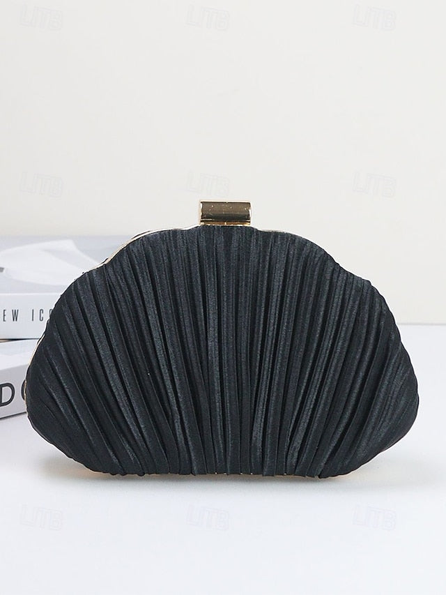 Pleated Women's Evening Satin Shell Clutch Purse