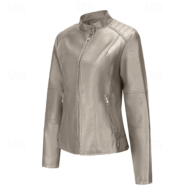 Leather Pocket Comfortable Women's Zipper Jacket Faux