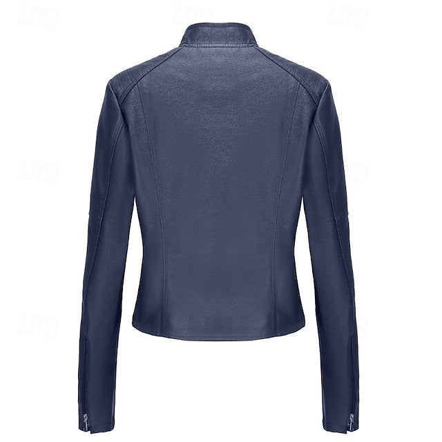 Leather Pocket Comfortable Women's Zipper Jacket Faux