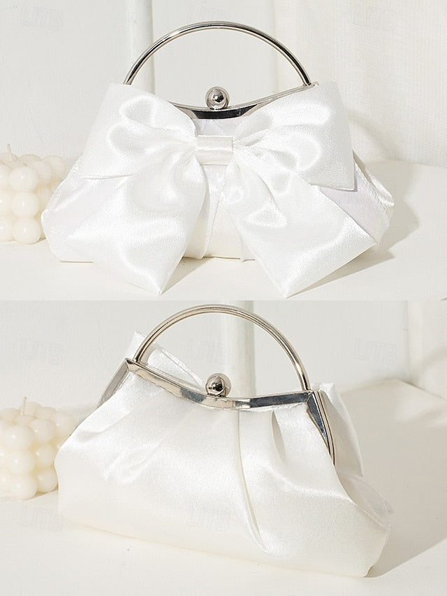 Elegant Bow Bag Women's Clutch Evening Pearl Satin –