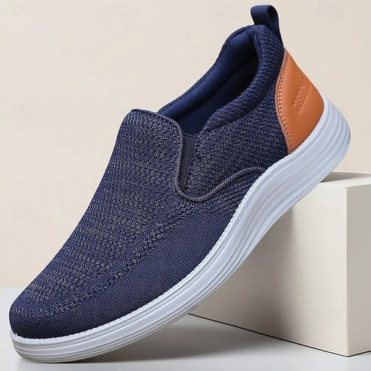 Sneakers Breathable Men's Stretch Navy – Slip-On Knit