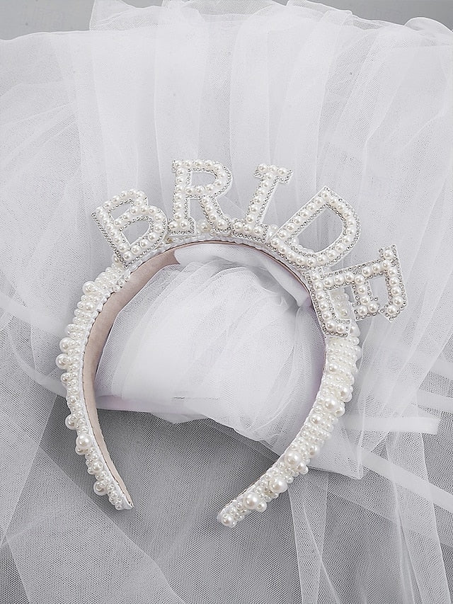 'BRIDE' Headband with – Pearl-Embellished Veil