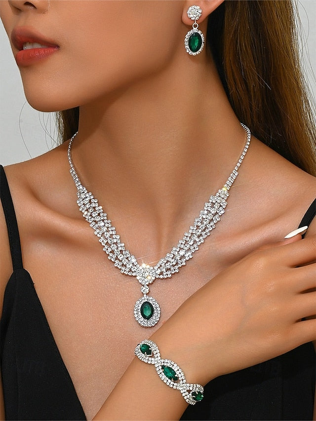 Elegant Crystal Necklace Women Set Green for – Jewelry Luxury
