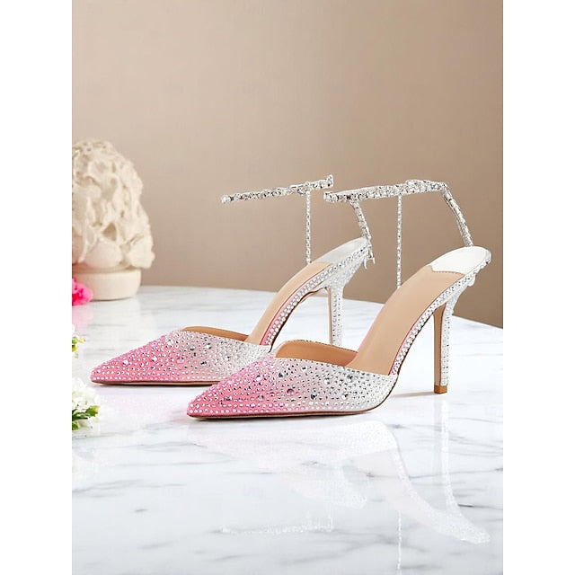 - Gradient Stiletto with Slingback Crystal Heels Women's