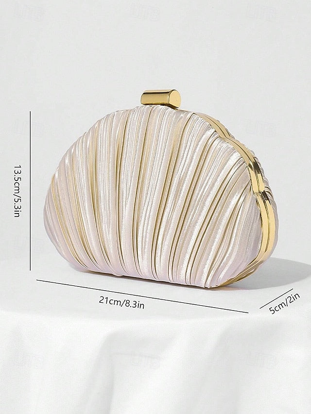 Pleated Women's Evening Satin Shell Clutch Purse
