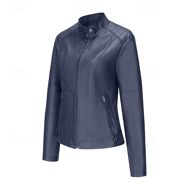 Leather Pocket Comfortable Women's Zipper Jacket Faux