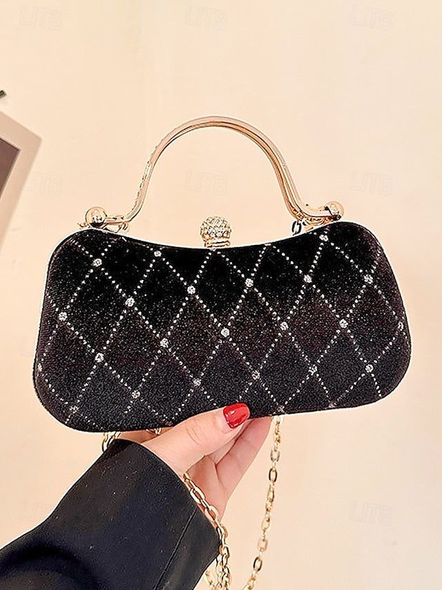 Women's Quilted - Purse with Velvet Diamond Evening Accents
