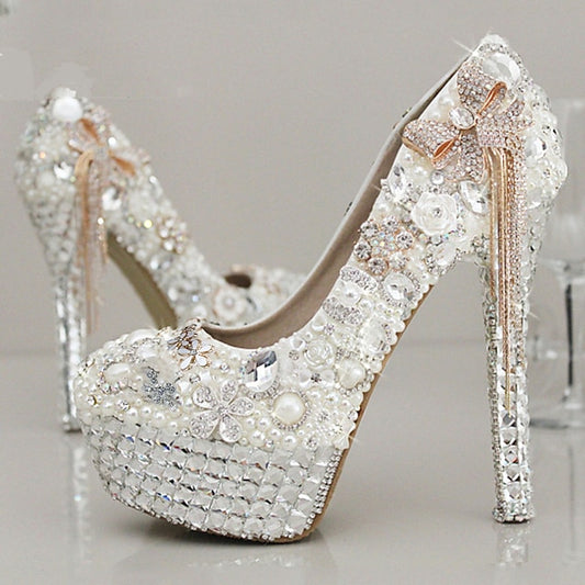 Platform Embellished and Rhinestone Pearl Women's White