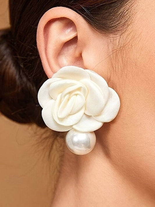 Earrings Elegant Drop with Pearl Stud Faux Women's Flower