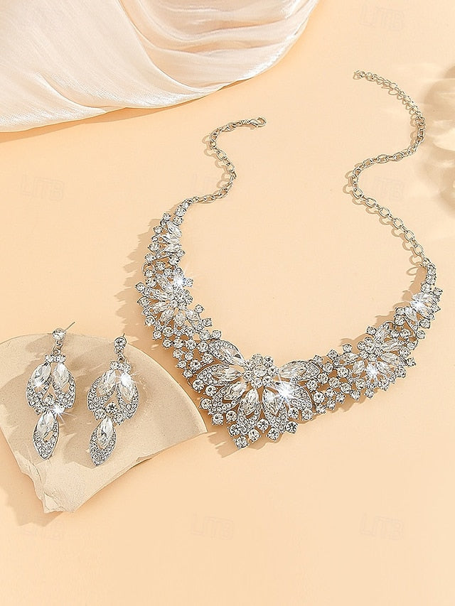 Green Set Elegant Statement Jewelry Necklace Crystal –