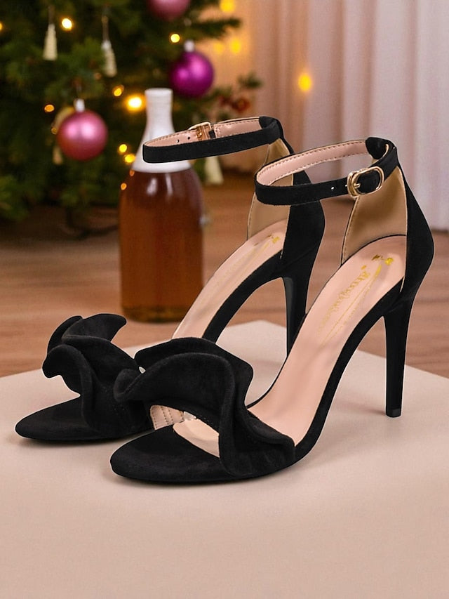 - Red High Women's Elegant Ankle Velvet Sandals Heel Strap