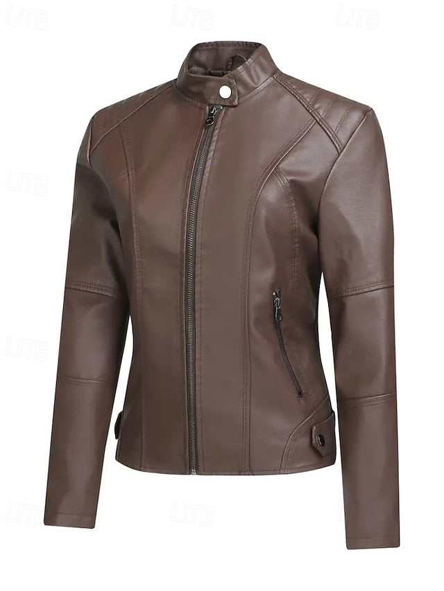Jacket Comfortable Zipper Faux Women's Pocket Leather