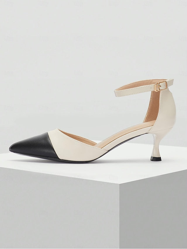 Women's Kitten Toe Pointed Ankle Heel Two-Tone Stylish