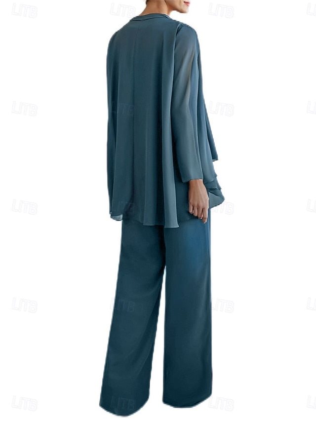 Mother Neck Crew Bride of 3 Pantsuit the Dress Elegant Piece