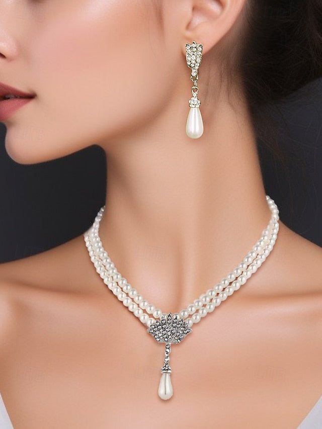Elegant Bridal Necklace Double-Layer Set Pearl – Jewelry