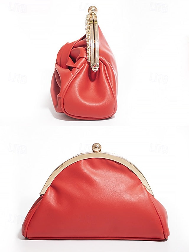 – Evening Women's Bag Leather Clutch Faux Rhinestone