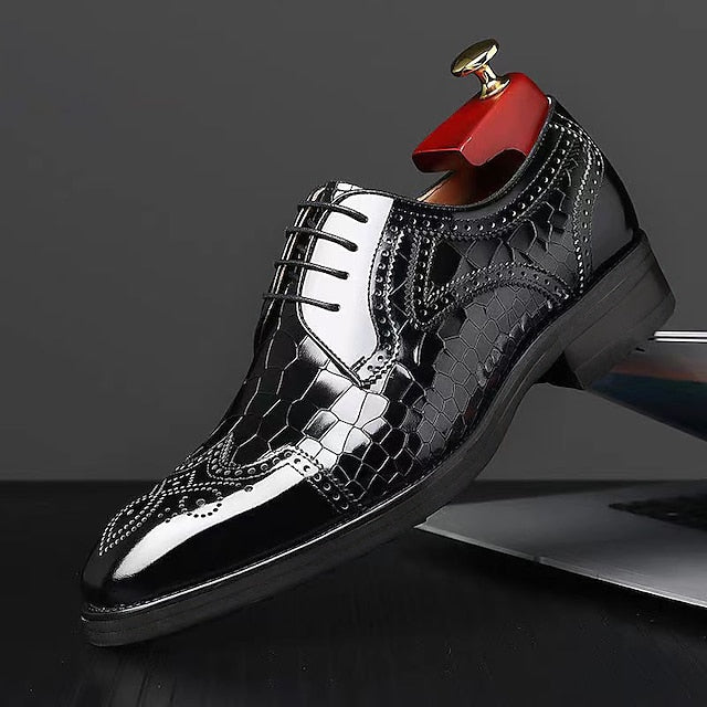 Burgundy Oxford with Shoes Men's Leather Patent Brogue