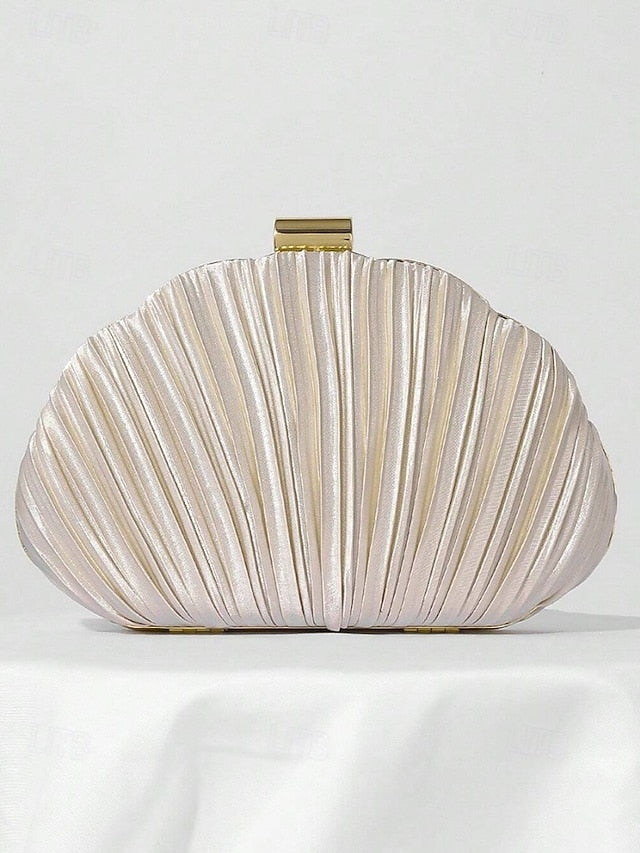 Pleated Women's Evening Satin Shell Clutch Purse
