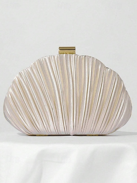 Pleated Women's Evening Satin Shell Clutch Purse