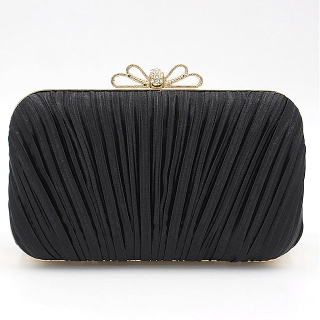 Pleated Bow White Women's Clutch – Bag Rhinestone Elegant