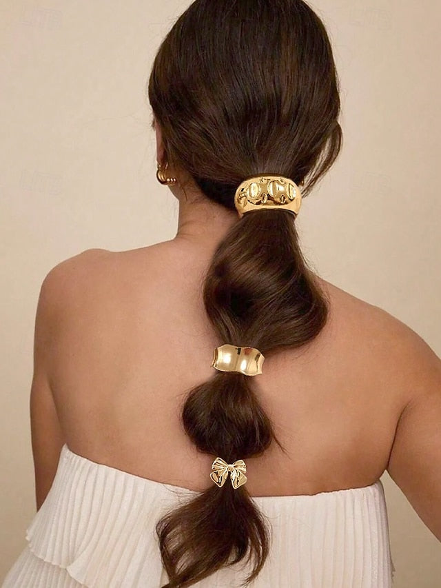 with Gold Tone Band Women's Elastic Scrunchies - Hair