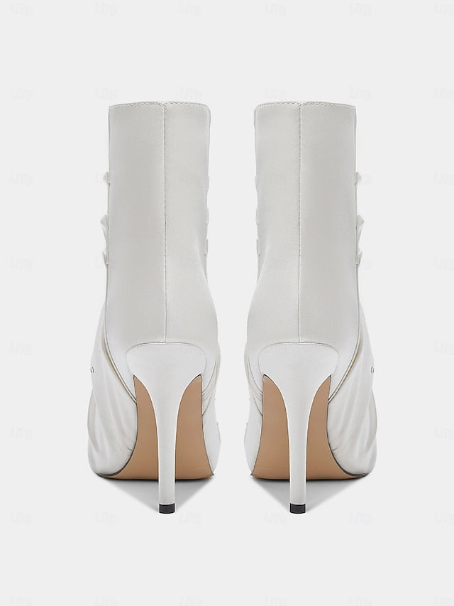 with Satin Women's White Rhinestone Ankle Boots
