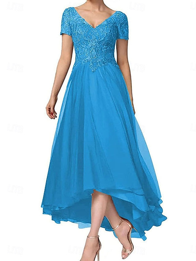 A-Line Asymmetrical of the V Neck Dress Elegant Mother Bride