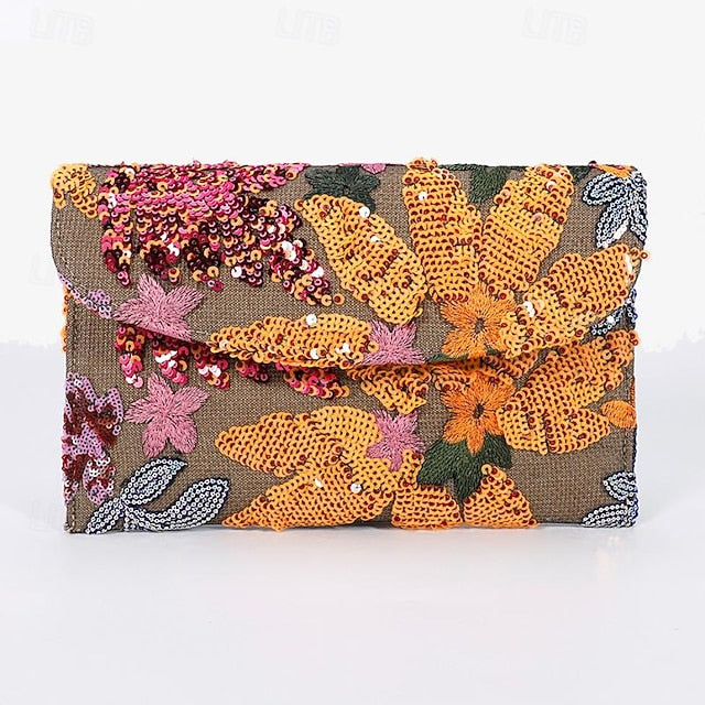 Floral Embroidered Handheld Women's Clutch Evening - Bag