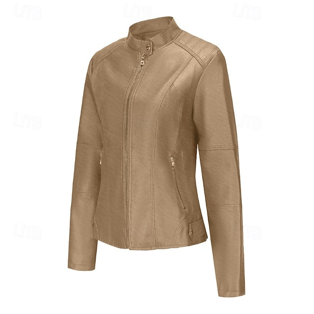Leather Pocket Comfortable Women's Zipper Jacket Faux