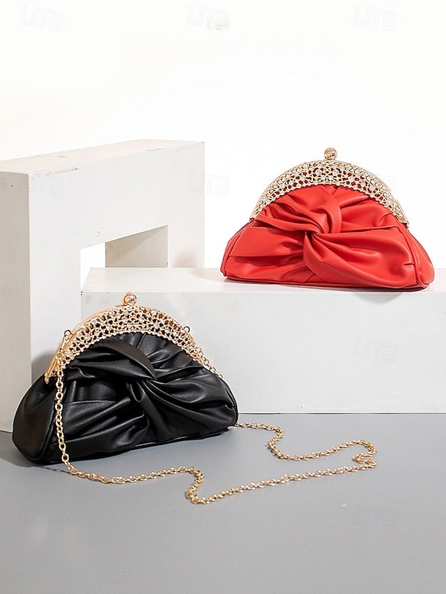 – Evening Women's Bag Leather Clutch Faux Rhinestone
