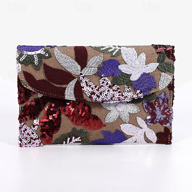 Floral Embroidered Handheld Women's Clutch Evening - Bag