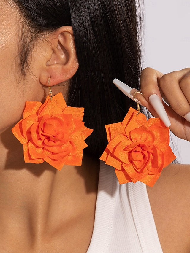 Drop Flower Women's Earrings - Floral Statement Oversized