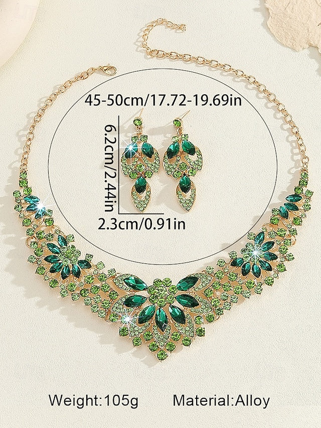 Green Set Elegant Statement Jewelry Necklace Crystal –
