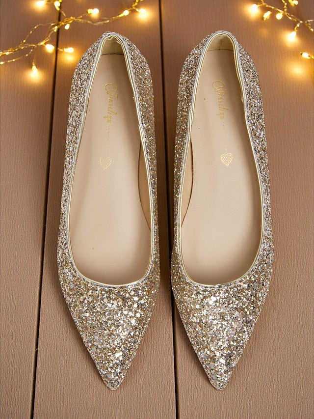 - Glitter Sparkly Pumps Low Toe Women's Heel Pointed