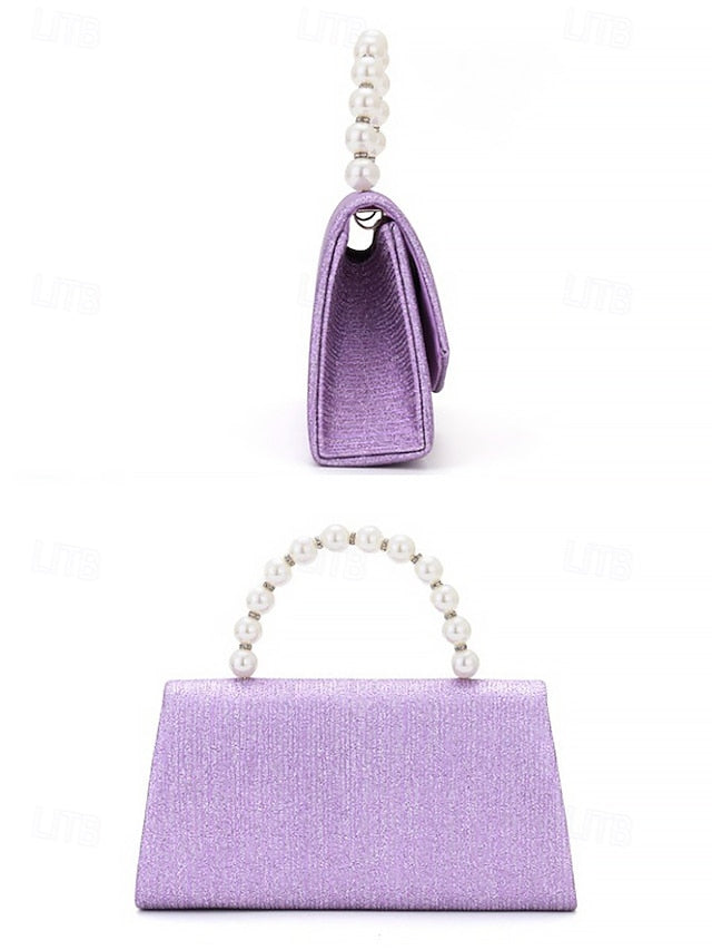 Clutch Women's Pearl Handle – Bag Purple with Glitter
