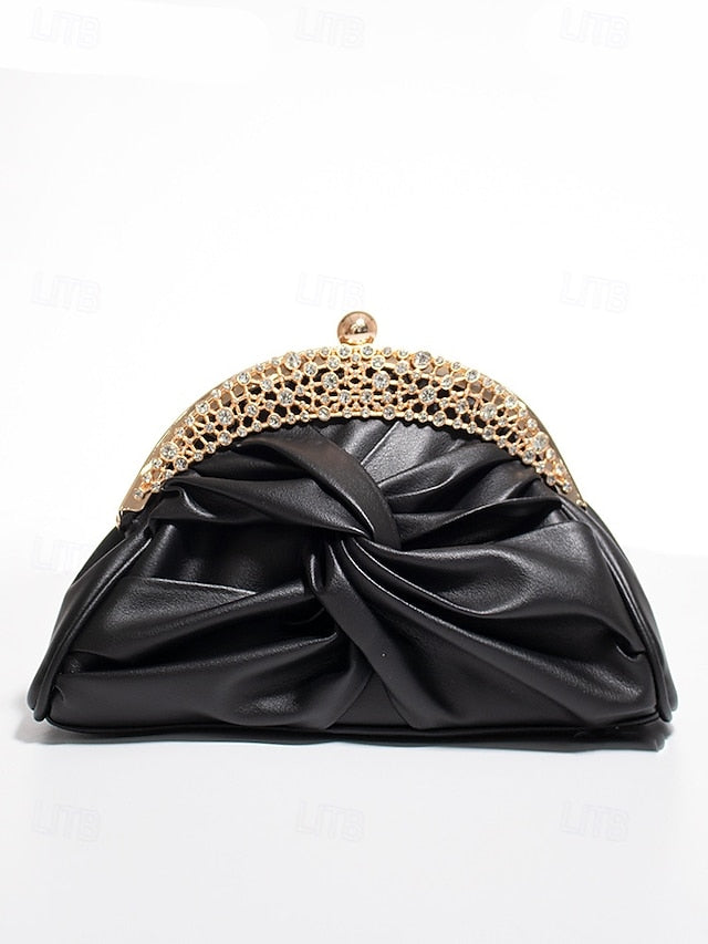 – Evening Women's Bag Leather Clutch Faux Rhinestone