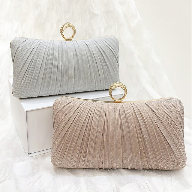 Bag with Clutch Evening Glitter Elegant Rhinestone Ring Gold