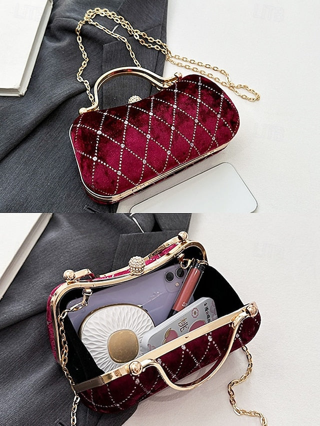 Velvet Accents Quilted Purse Evening with Women's Diamond -