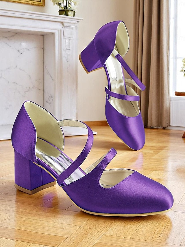 – Women's Mary Jane 1950s Heels Satin Green Elegant Block