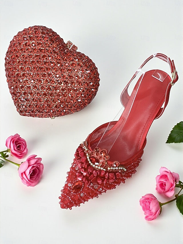 - Green Bag Heel Women's Set Clutch Shoes and Rhinestone