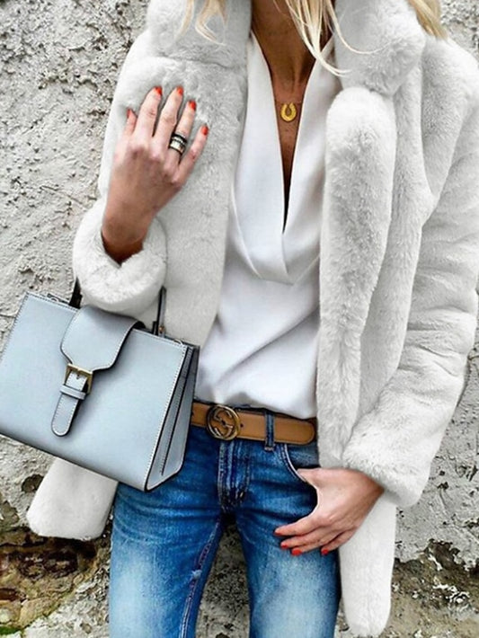 Plain Coat Comfortable Fur Warm Going Casual Women's Collar